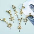 Retro 6-piece metallic hair rings set with vintage celestial moon and star charms - Vintage Spiral Pendant Combination (F011647-1# M5509)
