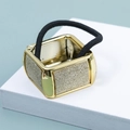 Elastico per capelli con fibbia quadrata dorata glitterata per coda di cavallo elegante - Oro