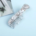 Fermaglio per capelli in acetato con motivo marmoreo a forma di pettine e clip in metallo - Stile Pettine Motivo Marmo (C5304) / Grigio