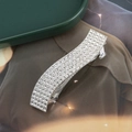 Elegant silver rectangle hair clip with rows of sparkling white rhinestones for women - Silver