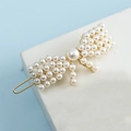 Elegante fermaglio per capelli a farfalla dorato con perle bianche stile coreano - Stile Fiocco (F6410)
