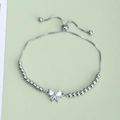 Pulsera minimalista de plata con lazo de circonita y cadena de cuentas ajustable - Plateado D4517