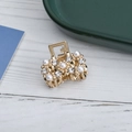Mini molletta per capelli dorata con perle bianche e strass brillanti per donna - Stile Perla Strass (C5532)