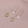 Elegant gold long chain earrings featuring faux pearls and colorful iridescent beads - Multicolor Gem Gold A2433
