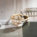 Makroaufnahme von verstellbarem Goldring mit pavégefassten rechteckigen Zirkonia - Gold D7111
