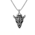 Collana in acciaio inossidabile con pendente teschio di toro e dettaglio esagramma - Argento + Catena in acciaio inossidabile