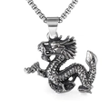 Punk style stainless steel dragon pendant necklace with detailed dragon head for men - Silver + Stainless Steel Chain