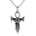 Pendentif Croix d'Ankh vintage en acier inoxydable avec Œil d'Horus et fini antique - Argent + Chaîne en acier inoxydable
