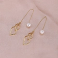 Elegant gold threader earrings with geometric charms and round white pearls - Double Layer Twisted Gold A2436
