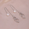 Elegant moon star pearl drop threader earrings with silver chain and leaf charms - Double Layer Twisted Silver A2437