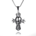 Collana con ciondolo a forma di teschio e croce di fiamme punk rock in acciaio inox - Croce Fantasma con Catena in Acciaio Inossidabile