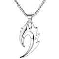 Polished titanium steel necklace with flame-shaped pendant and central crystal - Silver Crescent Style