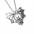 Gothic bat and moon pendant on stainless steel box chain for men's Halloween jewelry - Bat (Bat + Stainless Steel Chain)