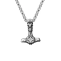 Vintage silver Mjolnir pendant with skull and Viking symbols on a steel chain - Thor's Hammer Shape