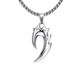 Men punk flame pendant necklace in polished stainless steel with box chain - Pendant + Stainless Steel Chain