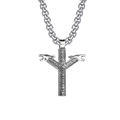 Men's silver Viking wolf head cross necklace with Celtic knots on a box chain - Wolf Head Cross With Stainless Steel Chain