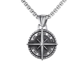 Vintage stainless steel compass pendant necklace with oxidized silver finish and box chain - Compass (Silver)