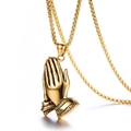 Detailansicht der 18K vergoldeten betenden Hände Anhänger mit feiner Rundboxkette - Gold + Galvanisierte Kette