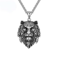 Rugged antique silver lion head pendant necklace for men with durable steel box chain - Lion Head + Steel Chain