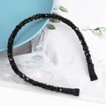 Cerchietto nero sottile elegante con cristalli scintillanti e punte in tessuto - Stile Perle Nere (F041615-9#)