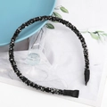 Cerchietto minimalista in cristallo con strass neri e terminali in tessuto - Stile Strass Grigio Scuro (F041615-10#)