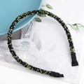 Elegante cerchietto sottile con strass colorati su base nera e punte in tessuto - Stile Strass Multicolore Iridescente (F041615-11#)