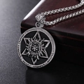 Vintage stainless steel hexagram sun medal necklace with cross pendant on a classic chain - Stainless Steel Chain / Sun Hexagram