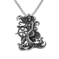 Collana con pendente sirena capitano vintage e catena a scatola in acciaio ossidato - Argento Antico (Pendente + Catena in Acciaio Inossidabile)