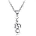 Polished stainless steel G-clef music note pendant necklace for men with glossy finish - Treble Clef (1314NL) / Silver