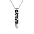 Macro shot of punk style stainless steel skull bullet pendant necklace on white background - Skull Bullet with Stainless Steel Chain