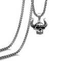 Collana con ciondolo teschio e corna di toro stile punk in argento vintage con catena - Toro Teschio / Catena in Acciaio Inossidabile