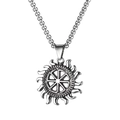 Hip hop titanium steel necklace featuring a vintage sun wheel pendant in silver finish - Vintage Sun Pendant (A2231B) / Antique Silver