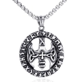 Lange titanium stalen hiphop halsketting met Viking rune cirkelhanger en ketting - Viking Anker Medaille Stijl
