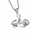 Pendentif haltère et main en argent poli avec chaîne vénitienne en acier inoxydable - Haltère