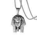 Silver stainless steel necklace featuring a detailed Pharaoh Tutankhamun pendant with box chain - Pharaoh Portrait Style