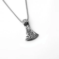 Nordic Viking axe pendant necklace in stainless steel with detailed carvings and box chain - Single Axe Style