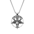 Vintage stainless steel Baphomet goat head pentagram pendant on a box chain necklace - Stainless Steel Chain (A0911B) / Silver