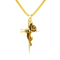Gothic style gold plated titanium steel rose and cross pendant necklace for men - Gold Rose Flower With Plated Chain