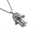 Close-up of vintage Hamsa hand pendant featuring a detailed tiger head relief in silver steel - Tiger Palm