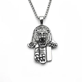Punk style stainless steel tiger head Hamsa hand pendant necklace with box chain in silver - Tiger Hamsa Hand