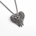 Gothic punk titanium steel cross skull necklace with angel wings on a square pearl chain - Angel God With Stainless Steel Chain
