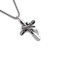 Men's punk style stainless steel cross sword pendant necklace with thorn wrap design - Winged Cross With Stainless Steel Chain
