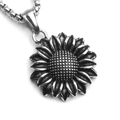 Hip-Hop-Sonnenblumen-Anhänger-Halskette mit Vintage-Vierkantkette aus hochwertigem Titanstahl - Sonnenblume / Antik Silber