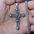 Retro stainless steel cross necklace with skull pendant in vintage punk style - Skull Cross
