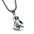 Polished silver boxing glove pendant on box chain made of durable titanium steel - Boxing Glove Style