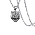 Retro silver tiger head pendant necklace in stainless steel with detailed roar carving - Tiger Head Pendant with Stainless Steel Chain