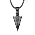 Macro detail of industrial black arrowhead pendant on thick round link chain - Black Arrow With Plated Chain