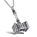 Vintage Thorshammer Mjölnir Anhänger aus Edelstahl mit Wikinger Gravur für Herren - Hammer + Edelstahlkette