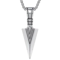 Detail of masculine arrow pendant featuring textured top and geometric punk pattern - Silver Arrow With Stainless Steel Chain