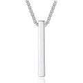 Close-up of minimalist polished silver stainless steel rectangle pendant with box chain - Square Pillar With Stainless Steel Chain